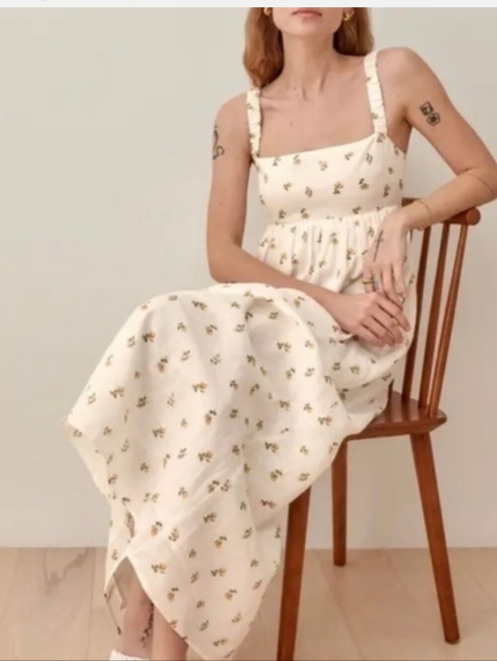 REFORMATION TANA MAXI LINEN FLORAL PRINT SLEEVELESS SMALL DITSY FLORAL